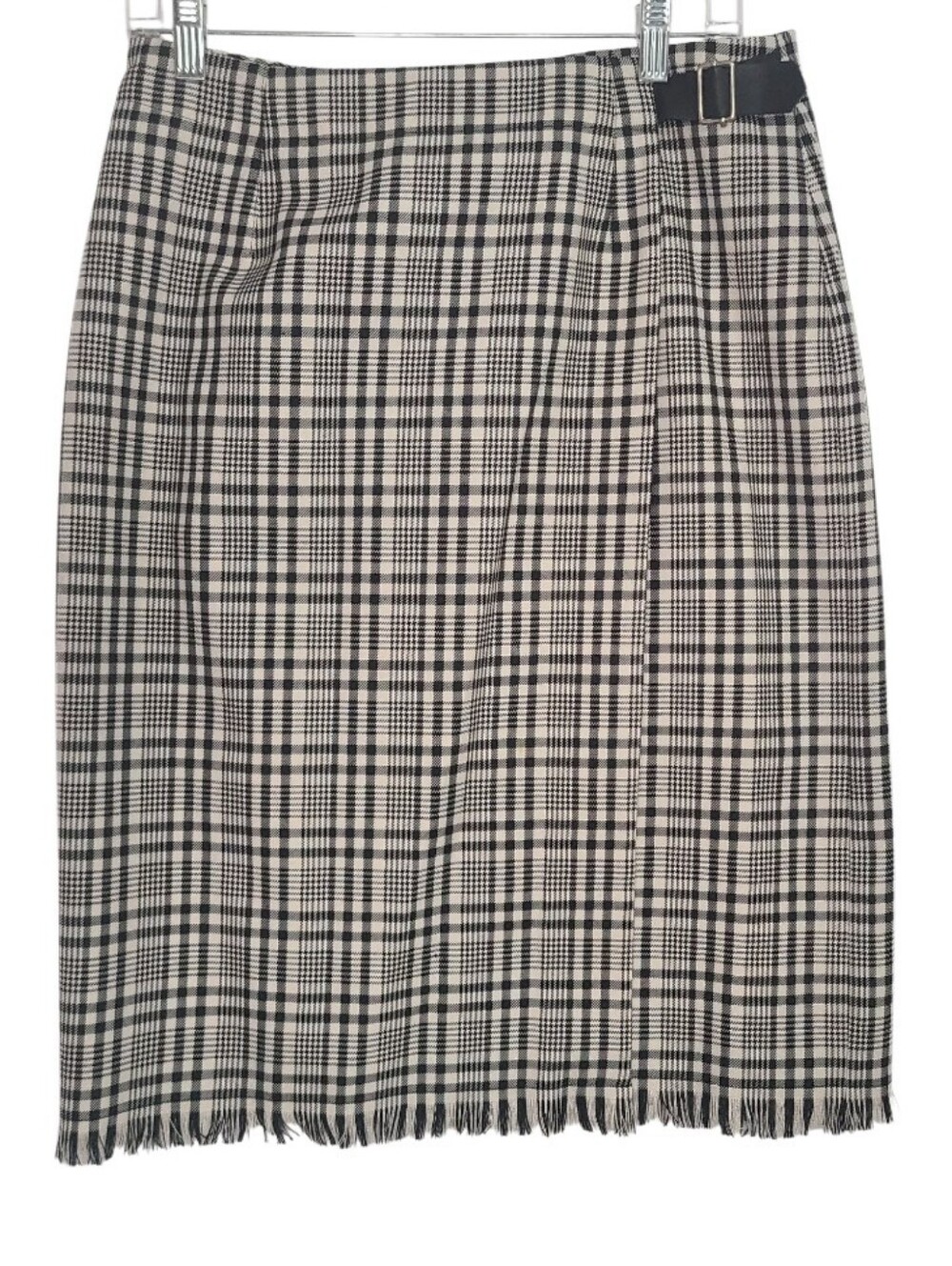 Telluride Clothing Co Plaid Fringed Wrap Skirt Size 10 Black And Cream